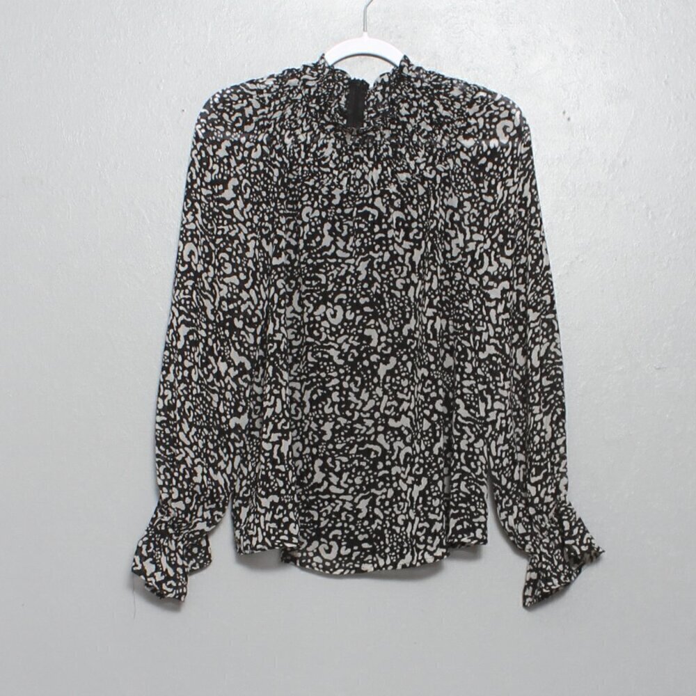 Sanctuary nwt black white ruffle high neck flowy blouse